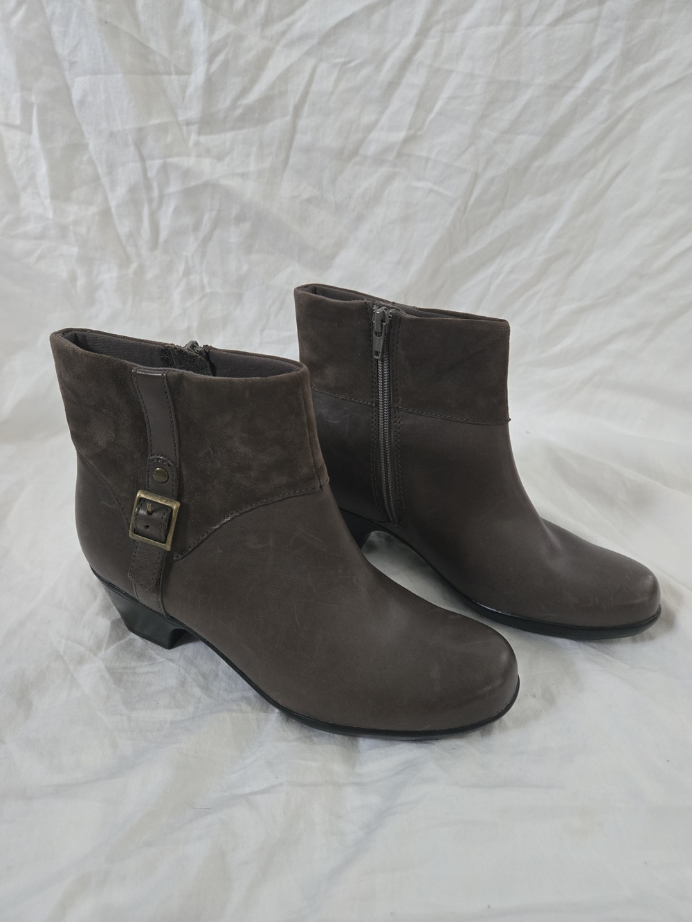 Clarks Dark Brown Ankle Booties with Buckle Detail